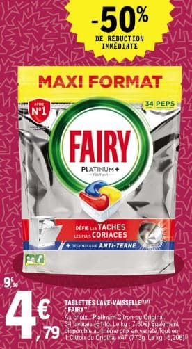 Tablettes lave-vaisselle Fairy Platinum Plus Citron